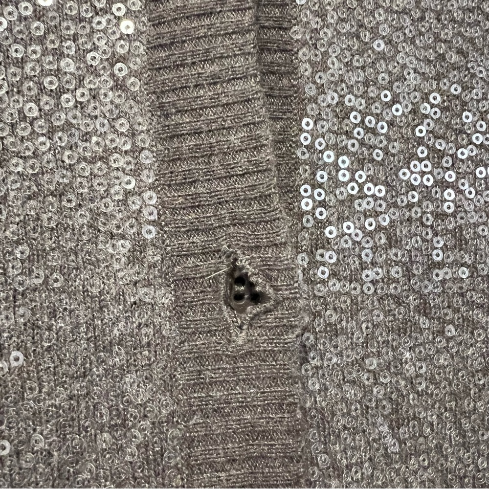 Alice & Olivia Brown Taupe Sequin Hooded Cardigan size large - Picture 9 of 16